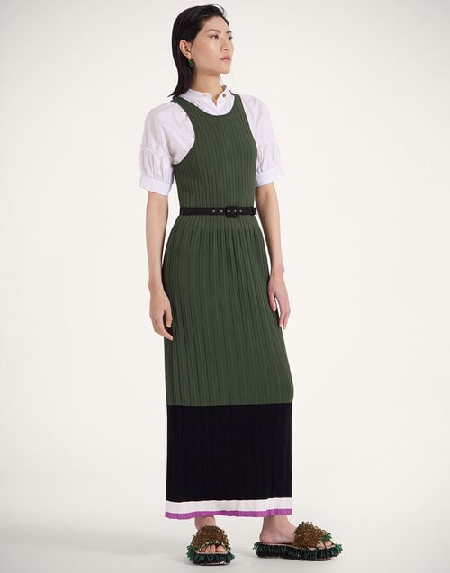 la doublej Organetto Dress Color Block Black & Camouflage in Knit Plissé