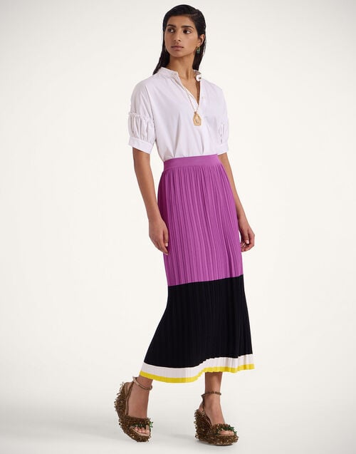 La Doublej Organetto Skirt Color Block Purple & Black In Knit Plissé