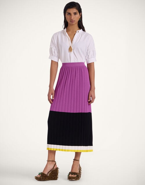 la doublej Organetto Skirt Color Block Purple & Black in Knit Plissé