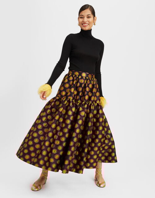 la doublej Oscar Skirt Winter Sun Black in Jacquard
