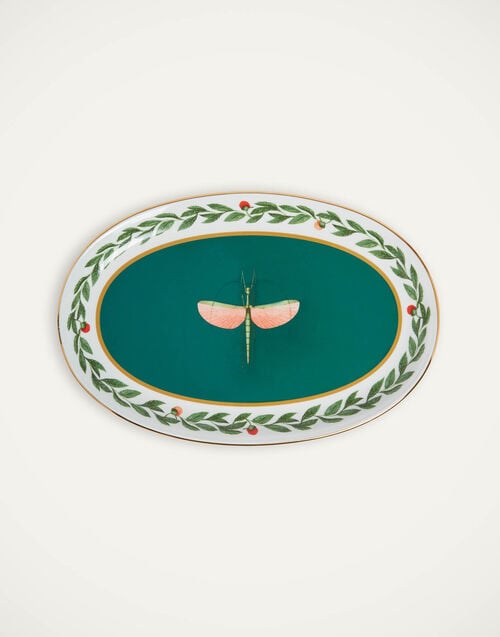 la doublej Oval Platter Libellula Green in Porcelain