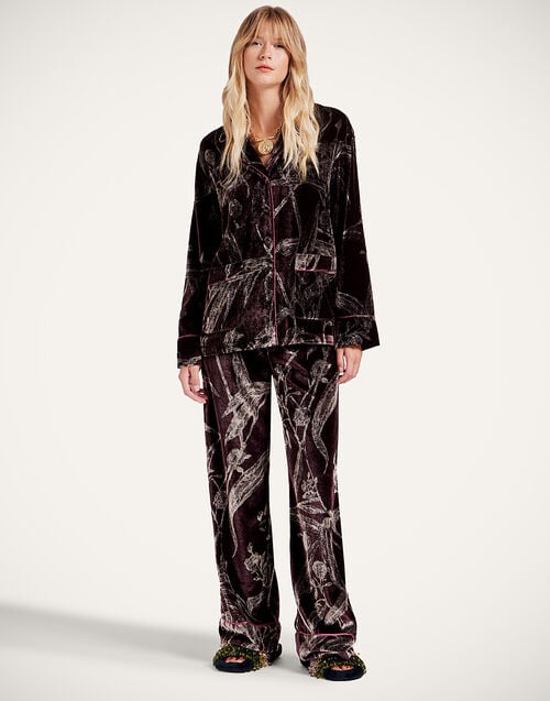 La Doublej Pajama Shirt Bamboo Burgundy In Viscose Mix