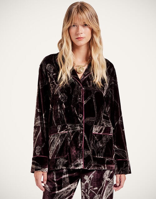 la doublej Pajama Shirt Bamboo Burgundy in Viscose Mix