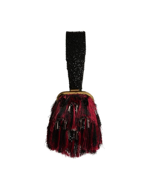 La Doublej Palazzo Mini Bag Fuzzy Leopard Black In Embroidered