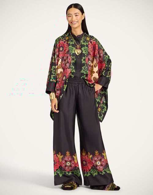 la doublej Palazzo Pants Bounty Placée Red in Silk Twill