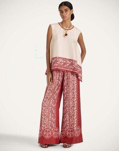 la doublej Palazzo Pants Cobra Placée Red in Silk Twill