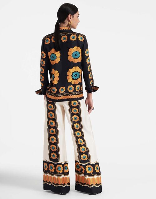 La Doublej Palazzo Pants Daisychain Placée Orange In Silk Twill