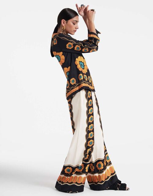 La Doublej Palazzo Pants Daisychain Placée Orange In Silk Twill