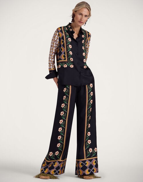 la doublej Palazzo Pants Dazed Placée Black in Silk Twill