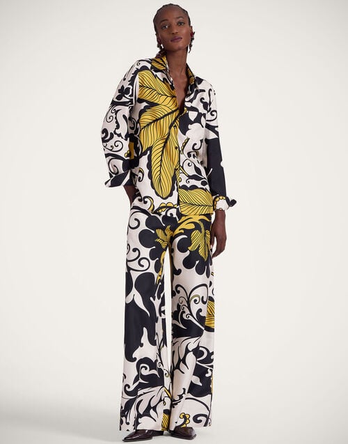 la doublej Palazzo Pants Marea Black & White in Silk Twill