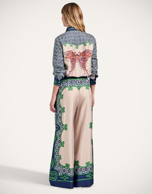 La Doublej Palazzo Pants Mariposa Placée Green In Silk Twill