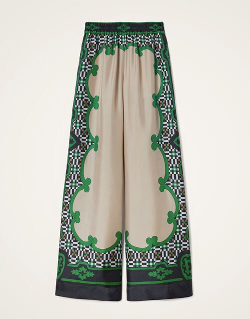 La Doublej Palazzo Pants Mariposa Placée Green In Silk Twill
