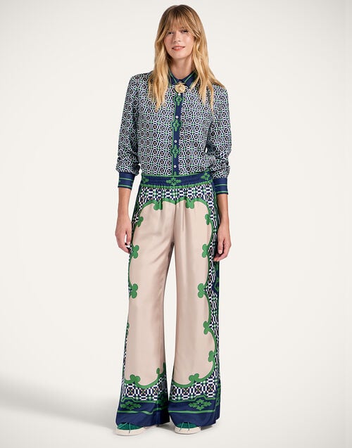 la doublej Palazzo Pants Mariposa Placée Green in Silk Twill
