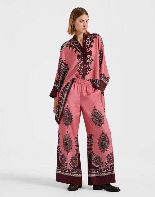 la doublej Palazzo Pants Oltrarno Placée Pink in Silk Twill