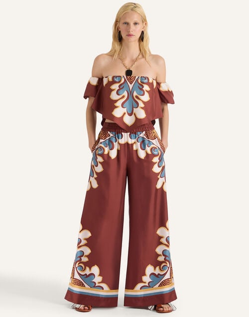 La Doublej Palazzo Pants Palazzo Placée Chocolate In Silk Twill