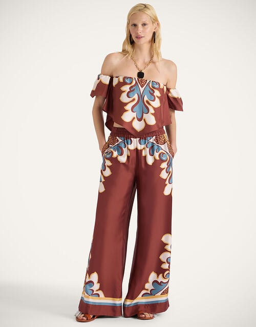 la doublej Palazzo Pants Palazzo Placée Chocolate in Silk Twill