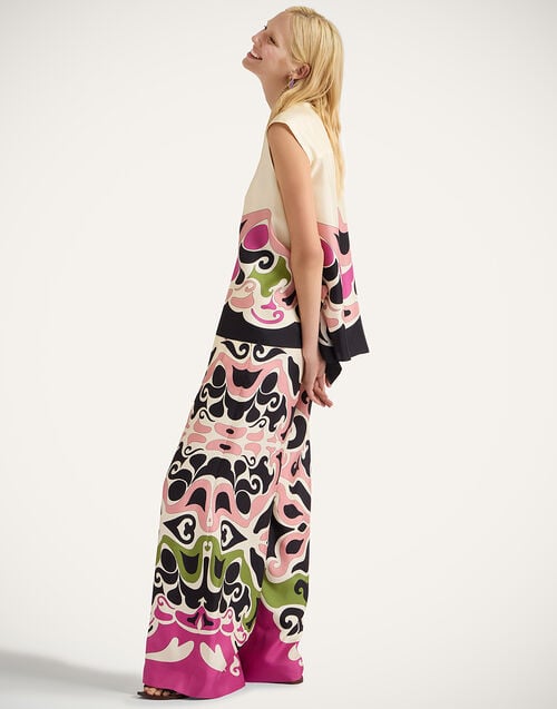 la doublej Palazzo Pants Phoenix Placée Pink in Silk Twill