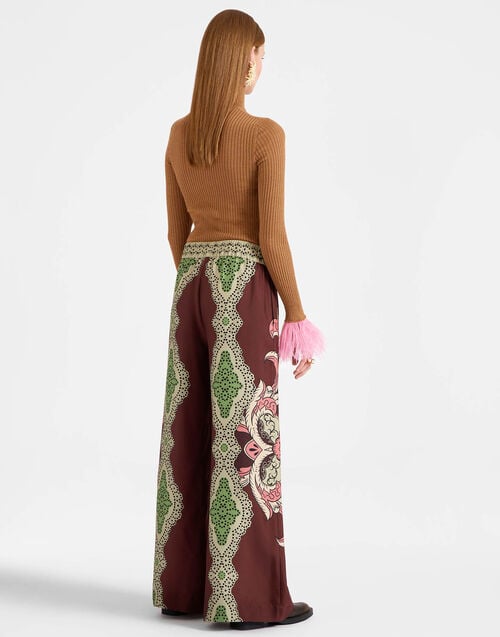La Doublej Palazzo Pants Portal Placée Brown In Silk Twill