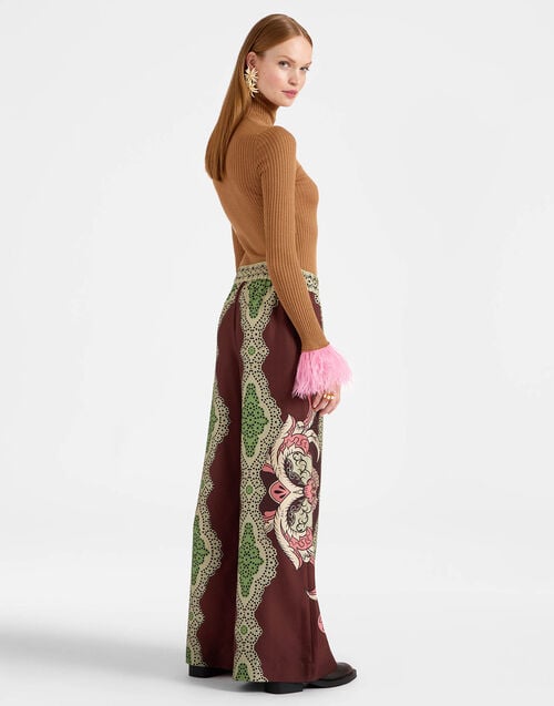 La Doublej Palazzo Pants Portal Placée Brown In Silk Twill