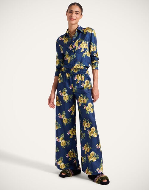 La Doublej Palazzo Pants Riptide Midnight Blue In Silk Twill