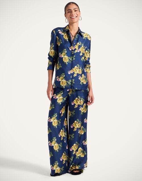 la doublej Palazzo Pants Riptide Midnight Blue in Silk Twill