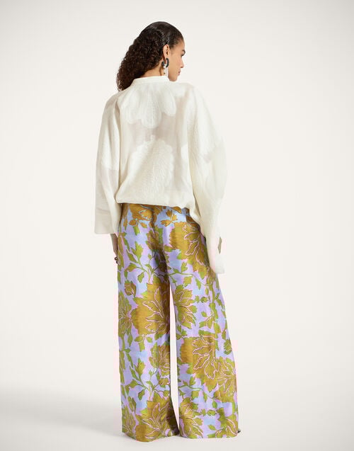 La Doublej Palazzo Pants Tangle Light Blue In Silk Twill