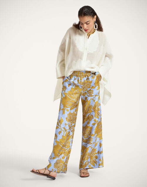 La Doublej Palazzo Pants Tangle Light Blue In Silk Twill