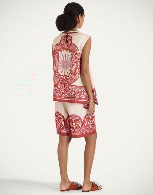 La Doublej Palazzo Shorts Cobra Placée Red In Silk Twill