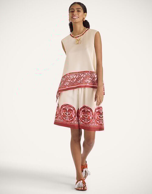 La Doublej Palazzo Shorts Cobra Placée Red In Silk Twill