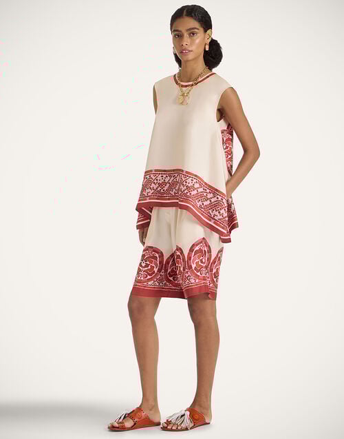 la doublej Palazzo Shorts Cobra Placée Red in Silk Twill