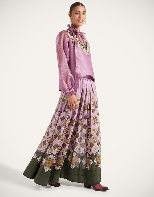 La Doublej Palme D'Or Skirt Nucleus Placée Dusty Pink In Linen Silk Organza