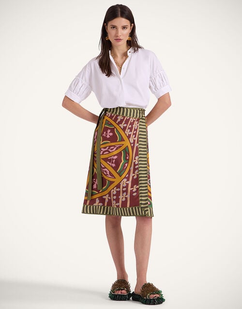 la doublej Pareo Midi Skirt Eclipse Placée Yellow in Silk Twill