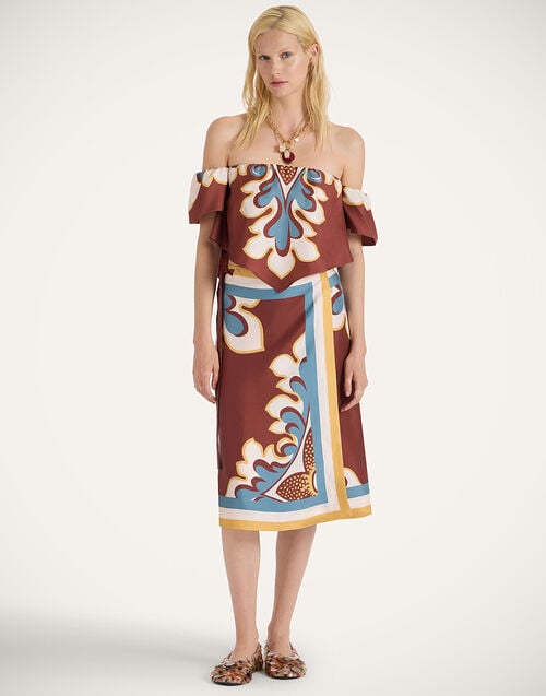 La Doublej Pareo Midi Skirt Palazzo Placée Chocolate In Silk Twill