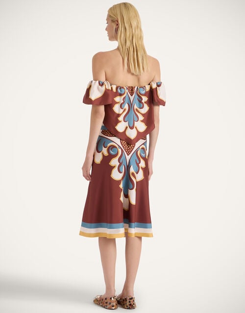 La Doublej Pareo Midi Skirt Palazzo Placée Chocolate In Silk Twill