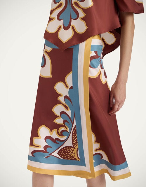 La Doublej Pareo Midi Skirt Palazzo Placée Chocolate In Silk Twill