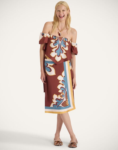 la doublej Pareo Midi Skirt Palazzo Placée Chocolate in Silk Twill