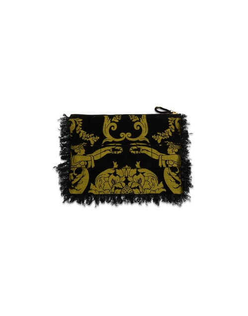 La Doublej Party Pochette Cherubs Black In Jacquard With Feathers
