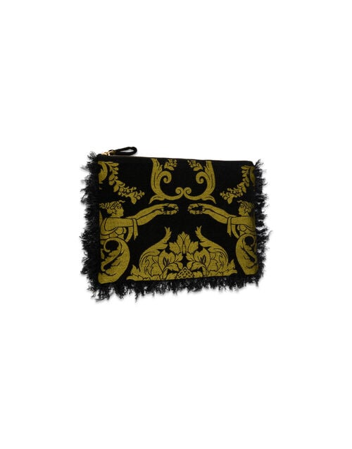 La Doublej Party Pochette Cherubs Black In Jacquard With Feathers