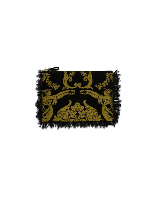 la doublej Party Pochette Cherubs Black in Jacquard With Feathers