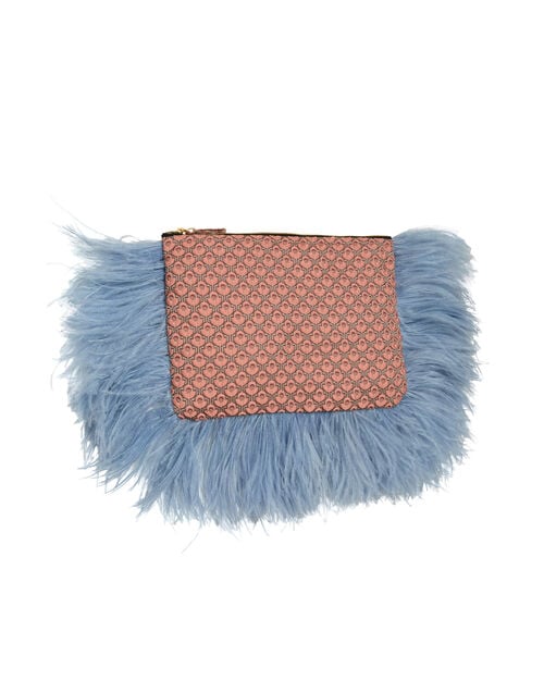 La Doublej Party Pochette Tulip Pale Pink In Jacquard With Feathers