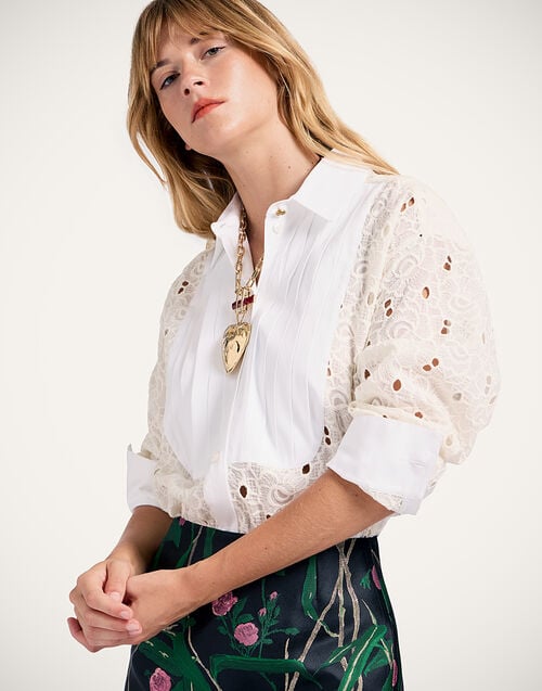 La Doublej Peggy Shirt Solid Ivory In Sangallo Lace