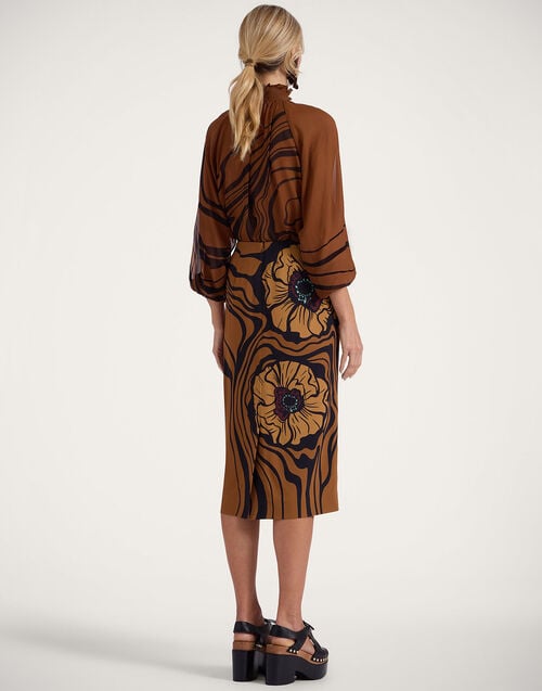 La Doublej Pencil Skirt Big Blooms Placée Brown In Envers Satin