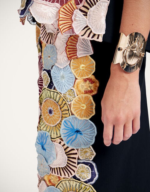 La Doublej Pencil Skirt Fun-Gi Yellow In Cotton Mix Embroidery