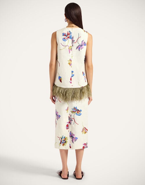 La Doublej Pencil Skirt Infiorata White In Rustic Cotton