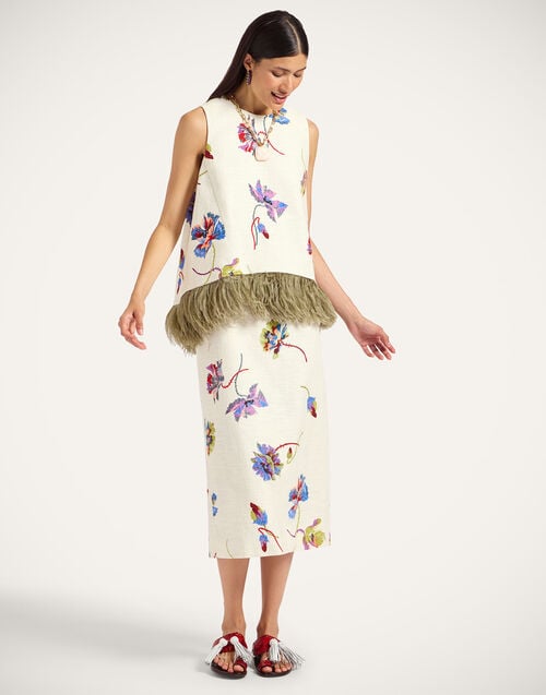 La Doublej Pencil Skirt Infiorata White In Rustic Cotton