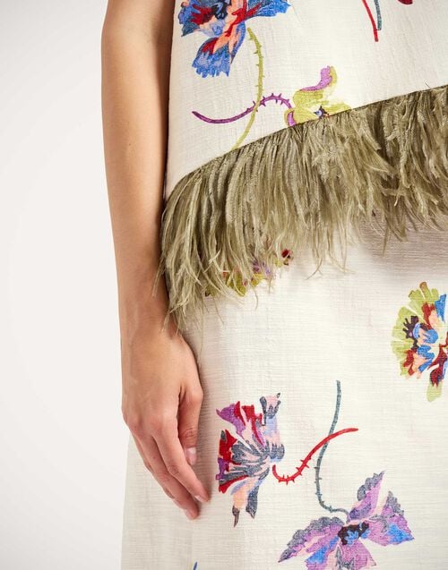 La Doublej Pencil Skirt Infiorata White In Rustic Cotton