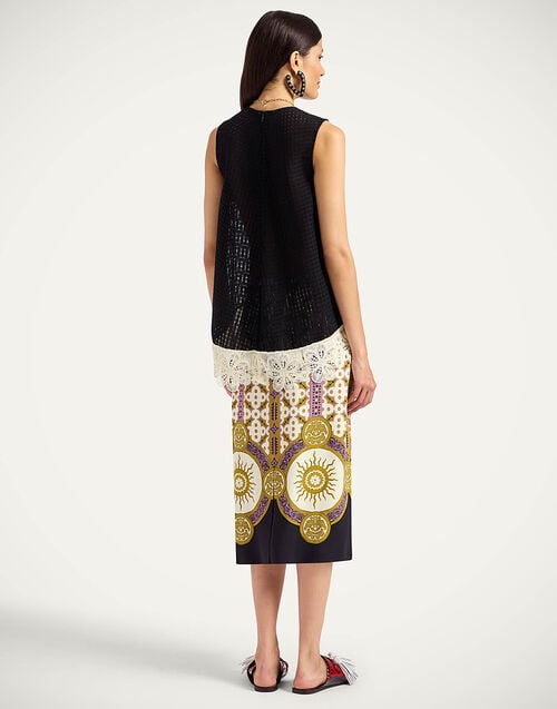 La Doublej Pencil Skirt Pagoda Placée Pink In Envers Satin