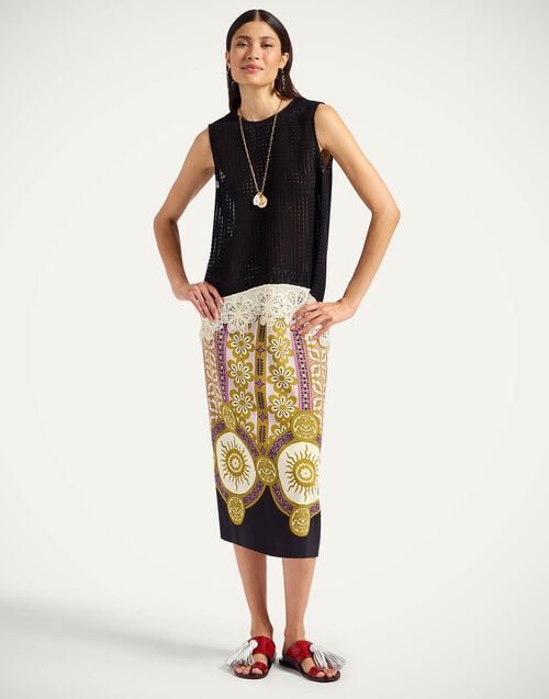 la doublej Pencil Skirt Pagoda Placée Pink in Envers Satin