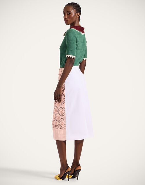 La Doublej Pencil Skirt Solid Pink In Embroidered Crisp Cotton