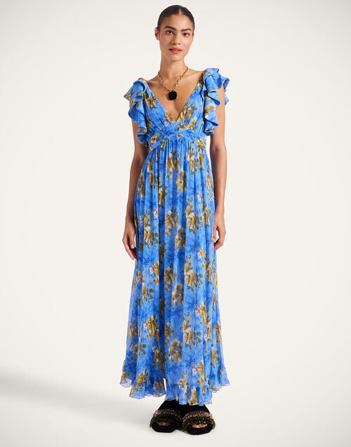 La Doublej Penelope Dress Riptide Light Blue In Silk Creponne